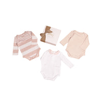 Coffret cadeau bébé trois pièces en coton mélangé à motif - Rose poudré