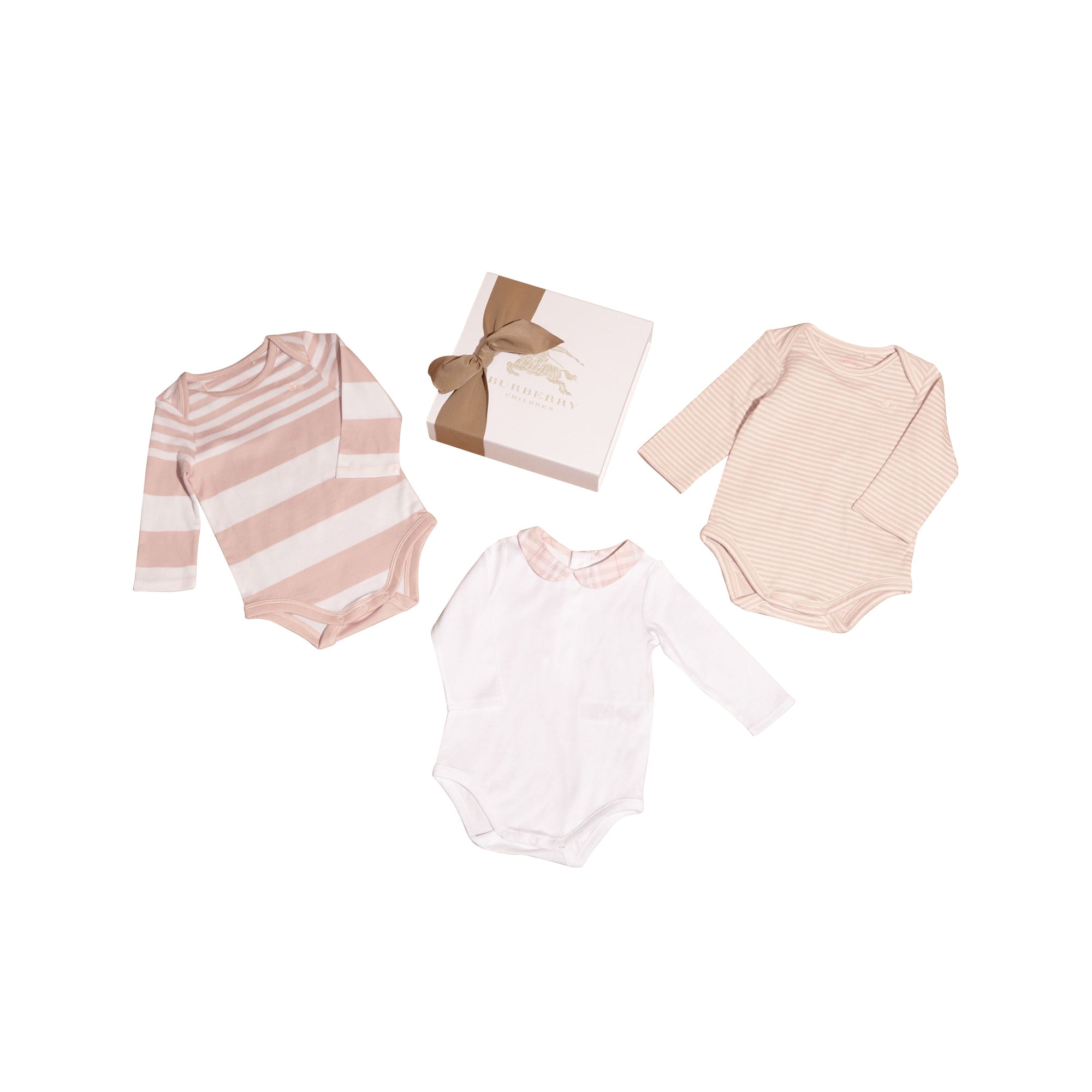 Coffret cadeau bébé trois pièces en coton mélangé à motif - Rose poudré