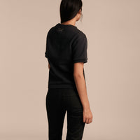 BLACK Sweat-shirt en coton mélangé à manches courtes avec devant en jacquard