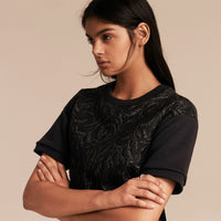 BLACK Sweat-shirt en coton mélangé à manches courtes avec devant en jacquard