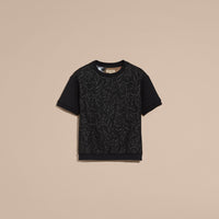 BLACK Sweat-shirt en coton mélangé à manches courtes avec devant en jacquard