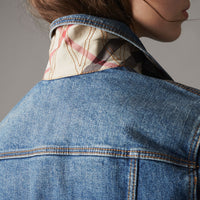 Veste en denim avec détails check - Indigo clair