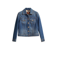 Veste en denim avec détails check - Indigo clair