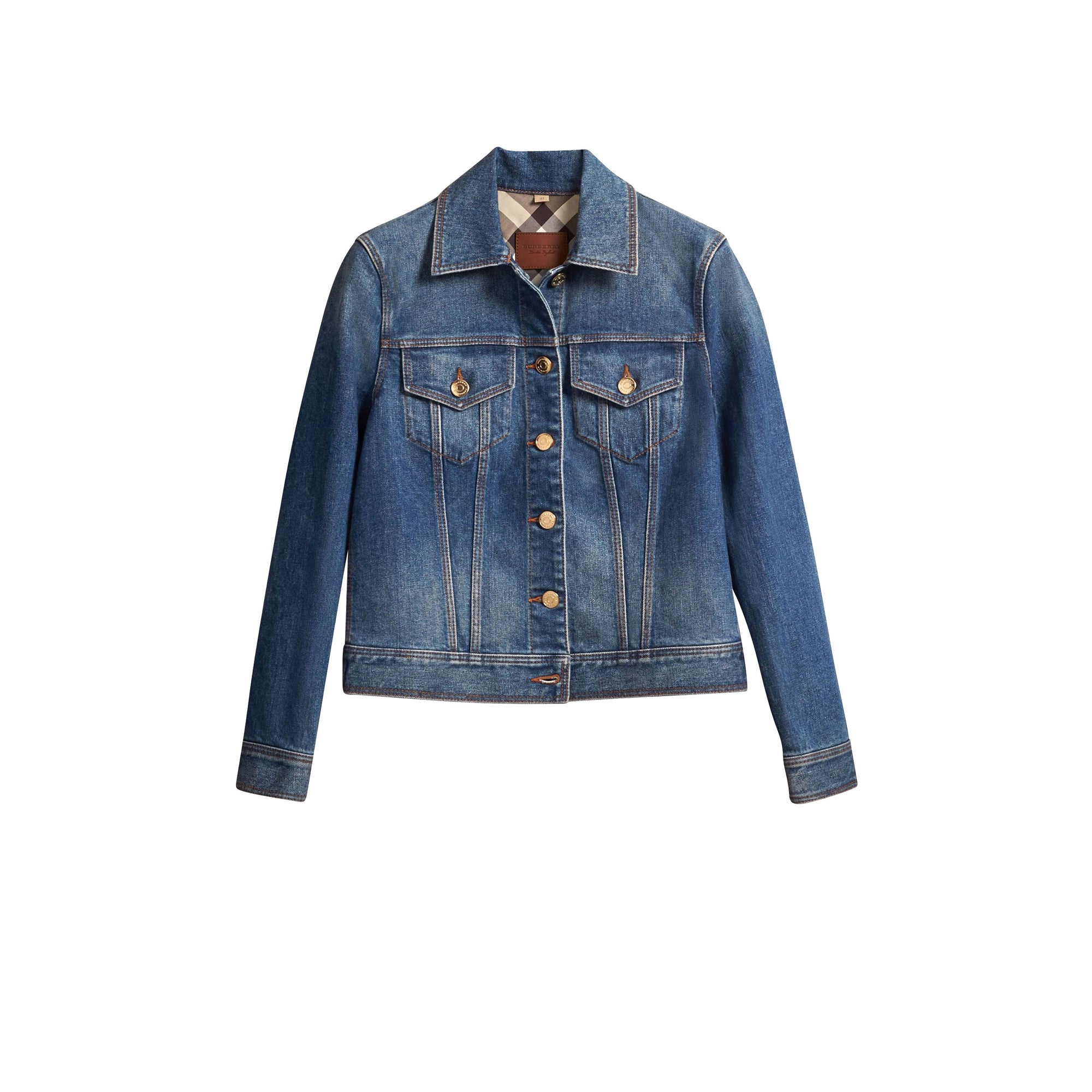 Veste en denim avec détails check - Indigo clair