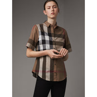 TAUPE BROWN Chemise en coton à manches courtes avec motif check
