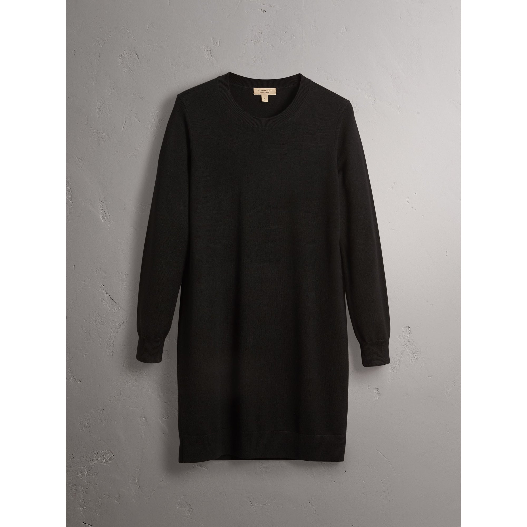 BLACK Robe pull en laine mérinos avec coudières check
