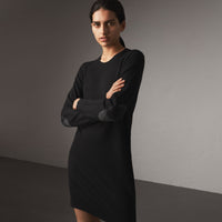 BLACK Robe pull en laine mérinos avec coudières check