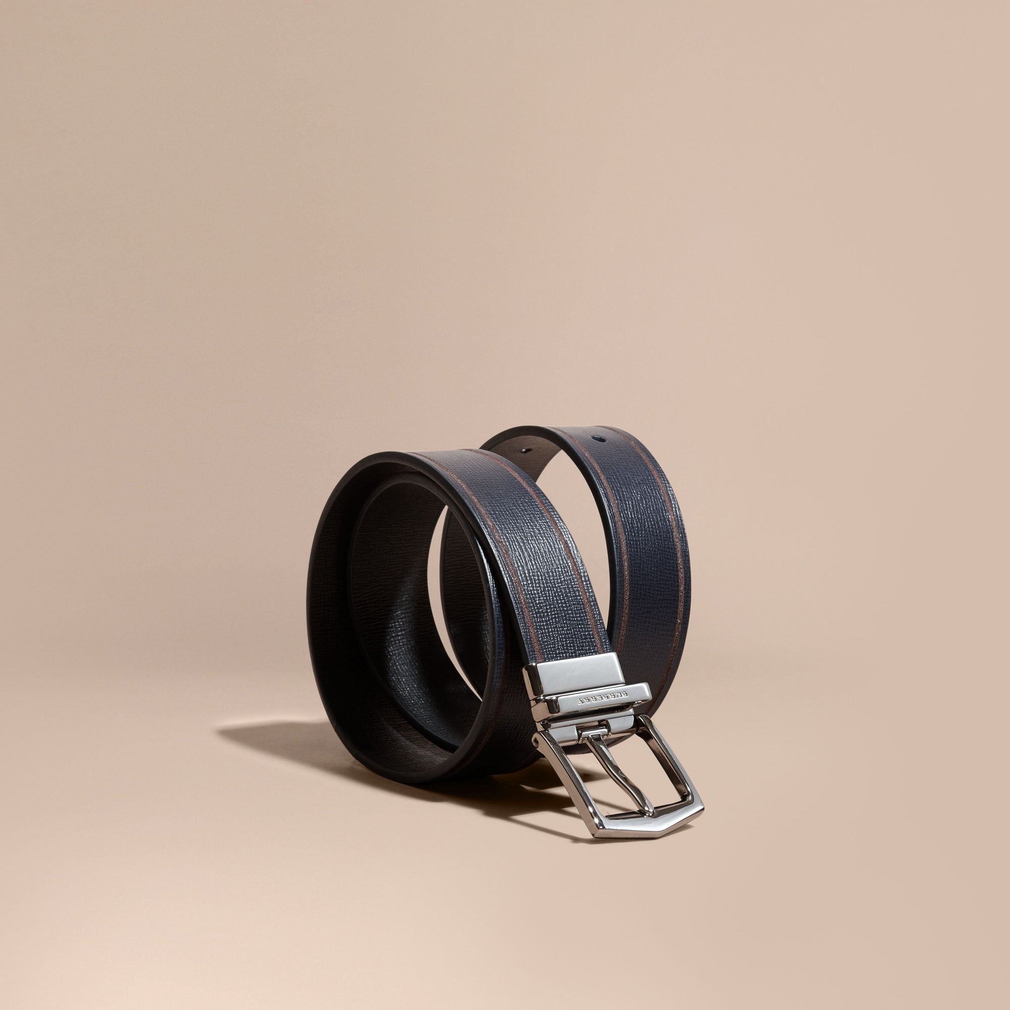 DARK NAVY/BLACK Ceinture réversible en cuir London avec bordure contrastante