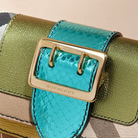 OLIVE GREEN Mini sac The Buckle en cuir et tissu House check