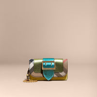 OLIVE GREEN Mini sac The Buckle en cuir et tissu House check