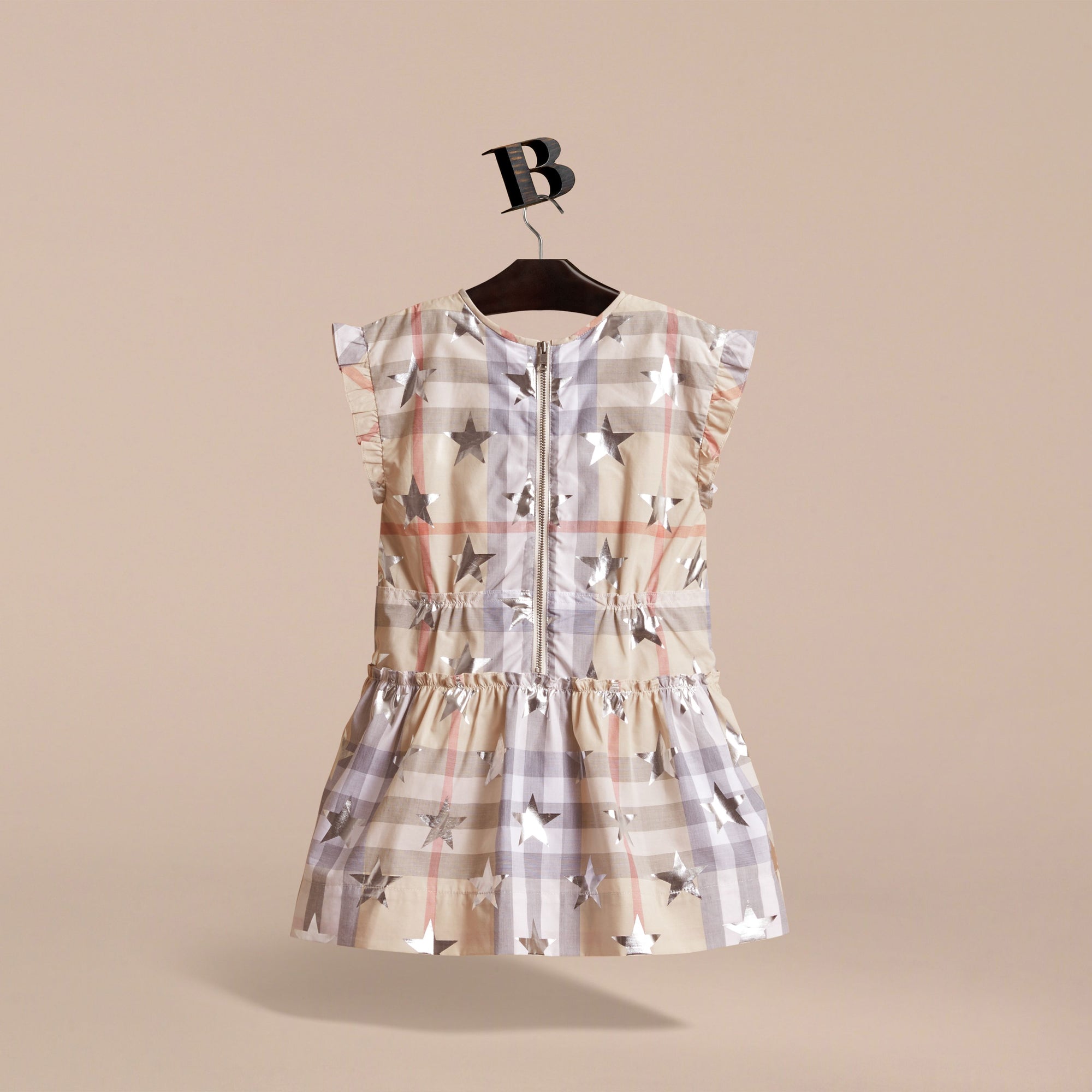 SILVER Robe en coton à motif check avec manches papillon et imprimé étoile