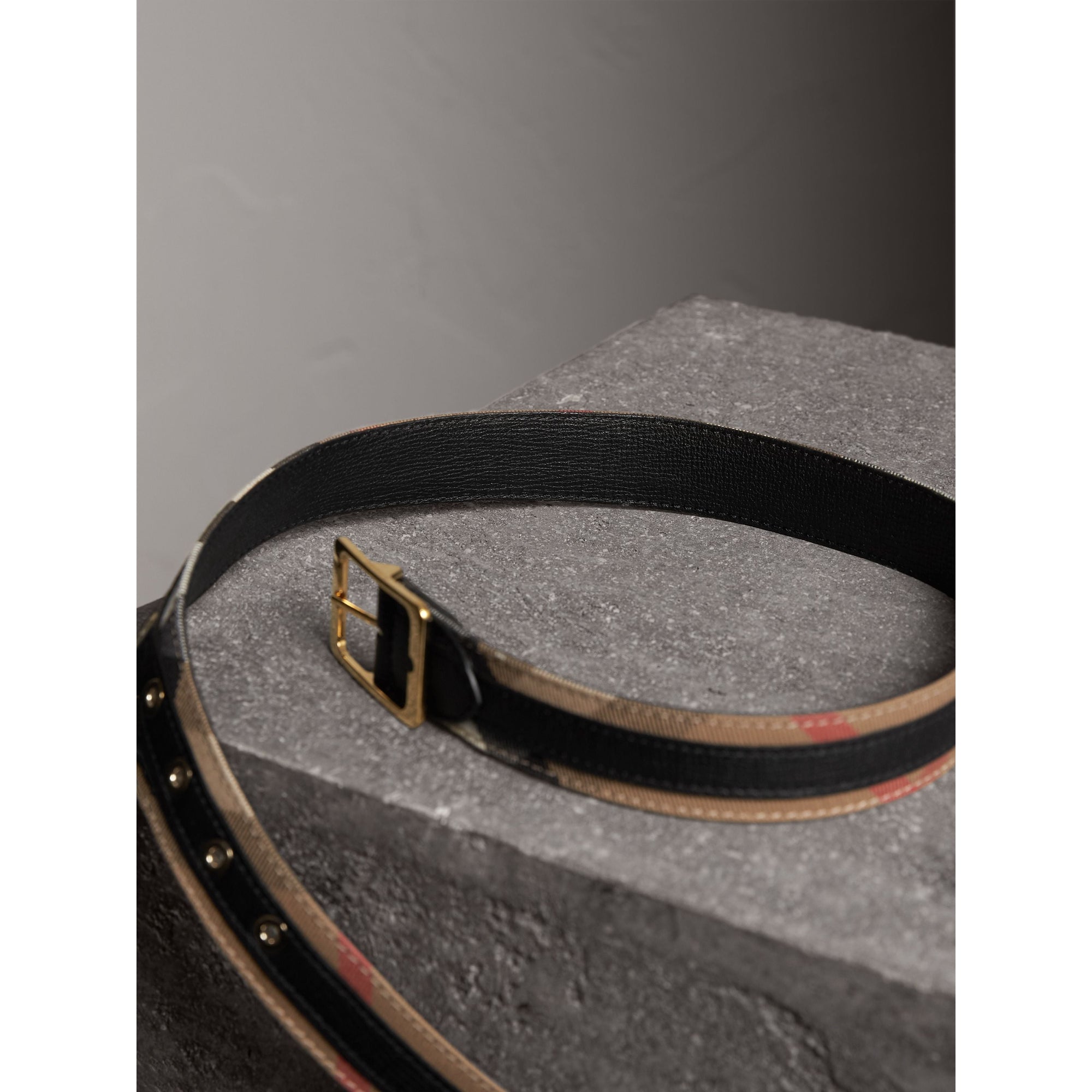 CAMEL/BLACK Ceinture réversible à motif House check avec cuir grainé