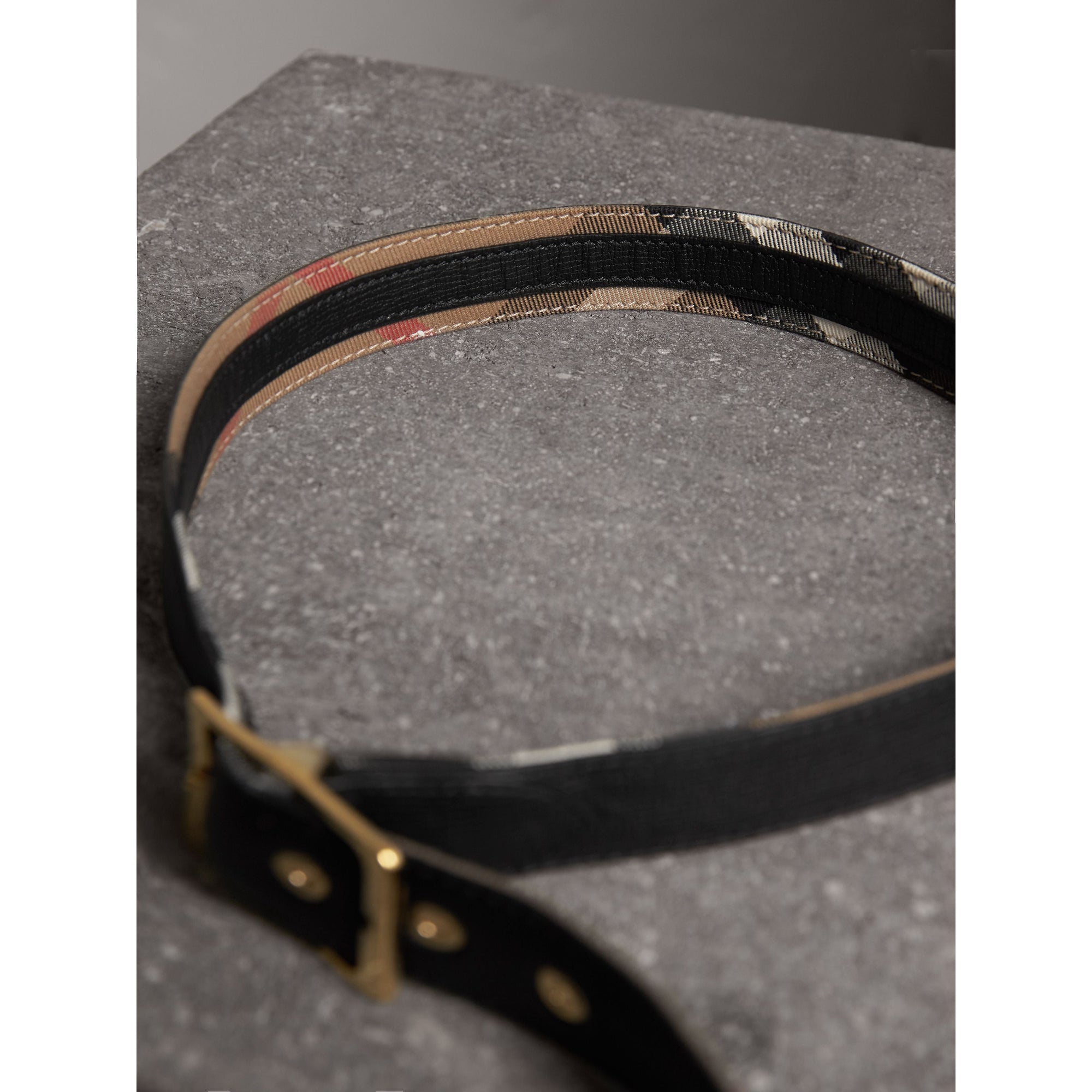 CAMEL/BLACK Ceinture réversible à motif House check avec cuir grainé