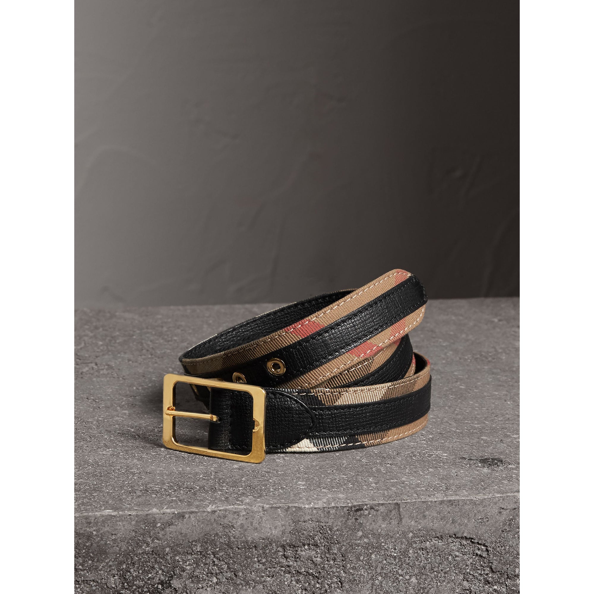 CAMEL/BLACK Ceinture réversible à motif House check avec cuir grainé