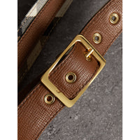 CAMEL/TAN Ceinture en tissu House check et cuir grainé