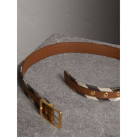 CAMEL/TAN Ceinture en tissu House check et cuir grainé