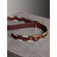 CAMEL/MAHOGANY RED Ceinture en tissu House check et cuir grainé