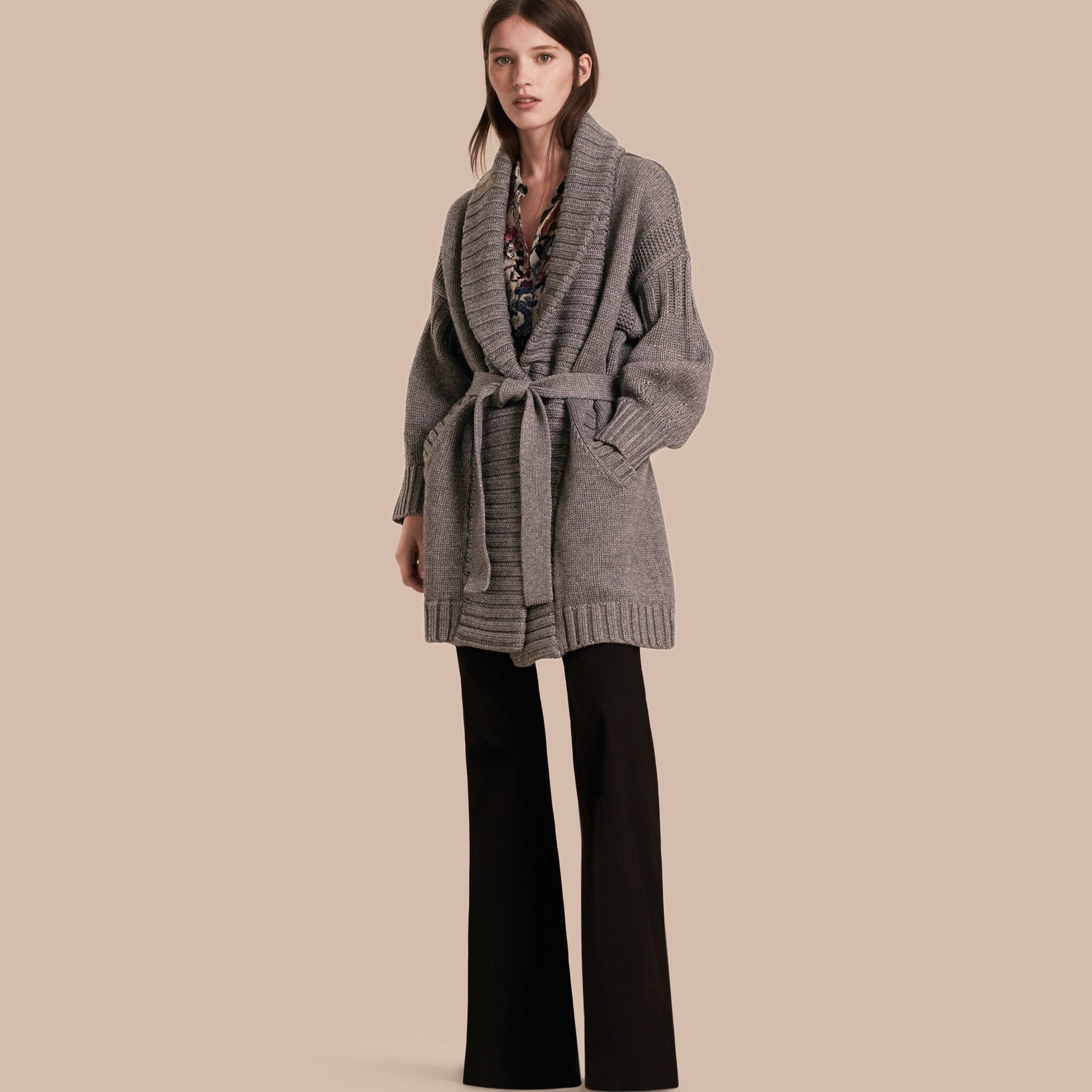 MID GREY MELANGE Manteau portefeuille en laine et cachemire
