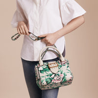 NATURAL/EMERLD GREEN Petit sac tote The Buckle en cuir avec imprimé à pivoines roses