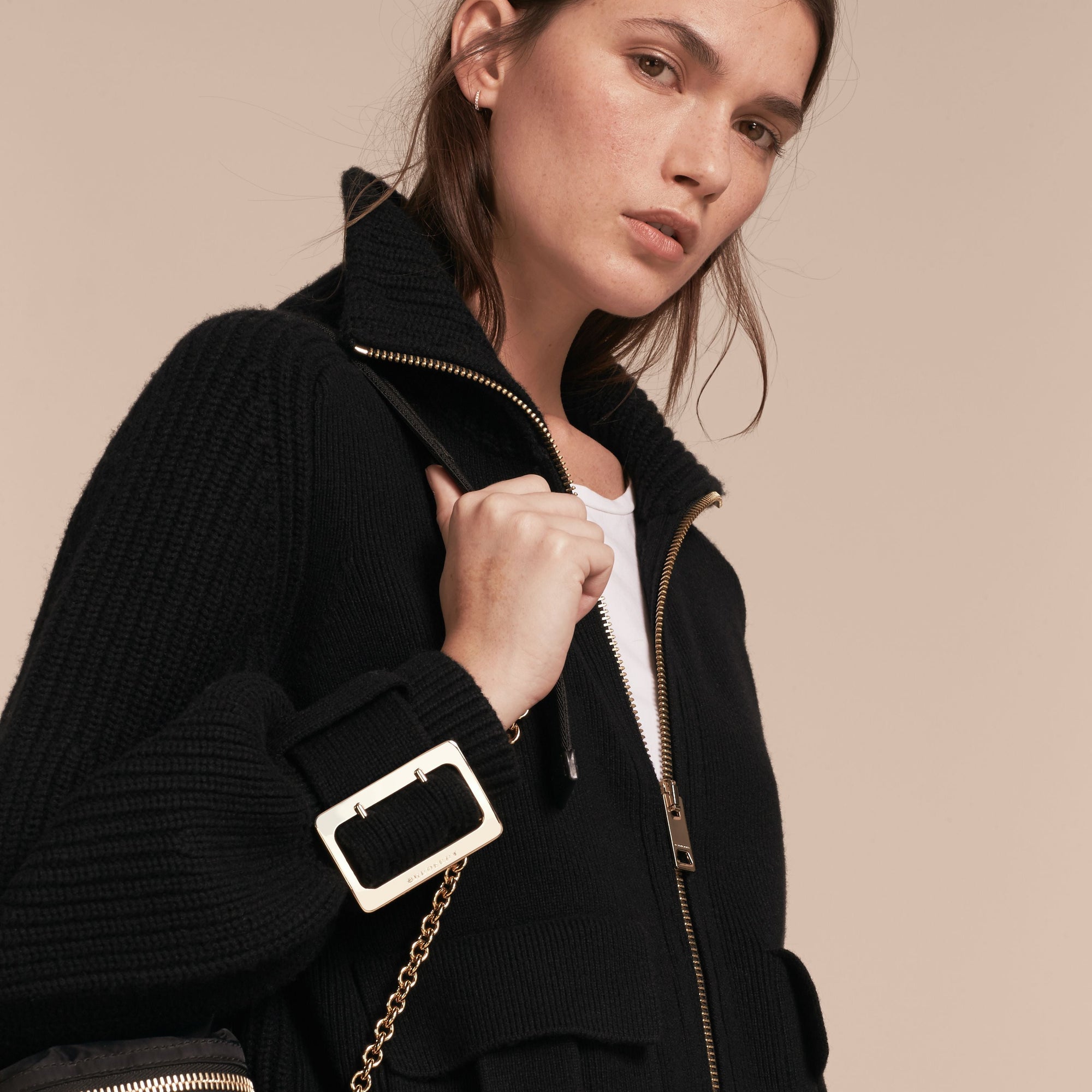 BLACK Bomber en maille de laine et cachemire avec manches cloches
