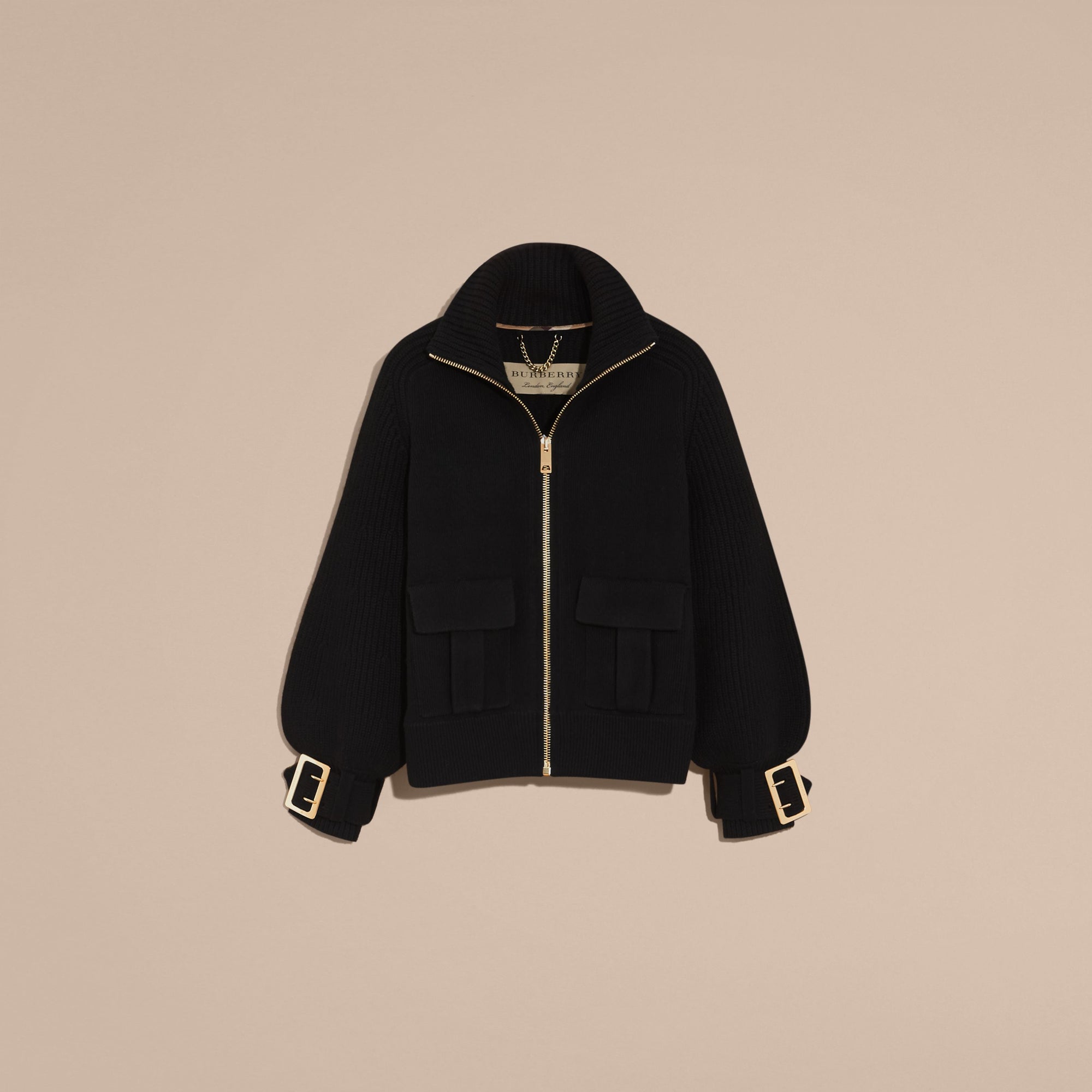 BLACK Bomber en maille de laine et cachemire avec manches cloches