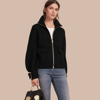 BLACK Bomber en maille de laine et cachemire avec manches cloches