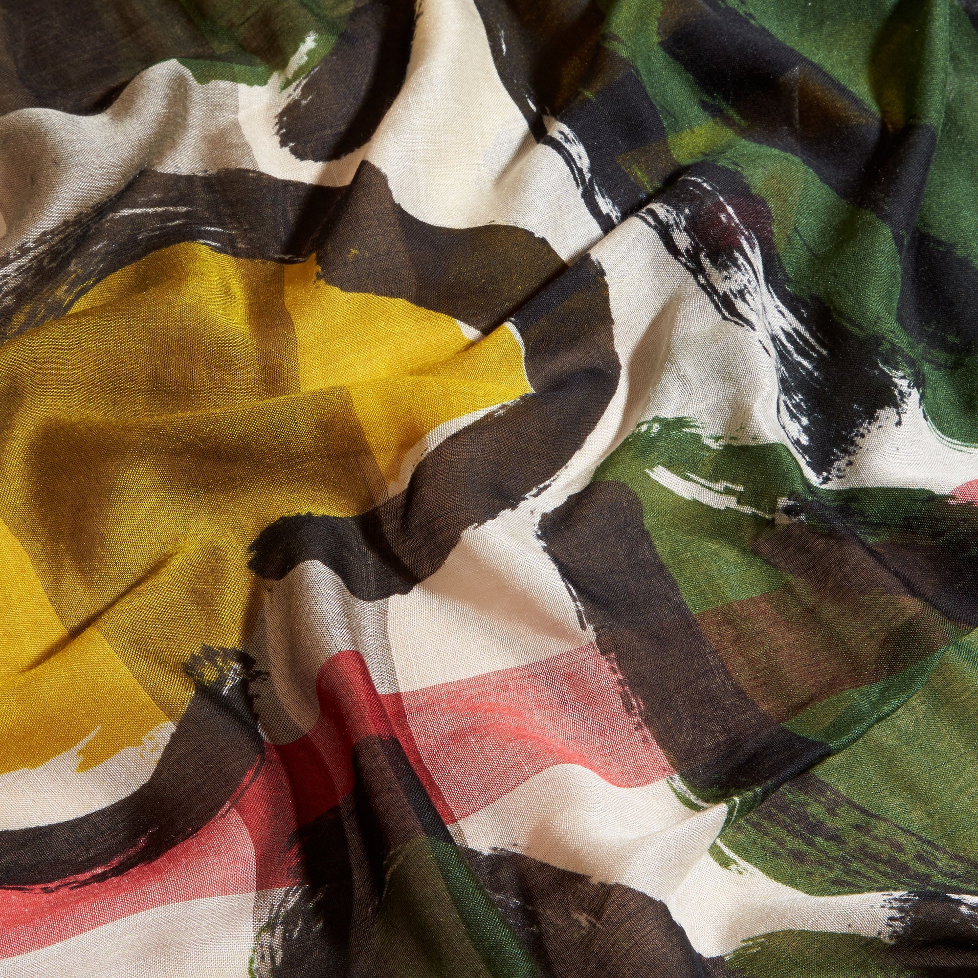 STONE/OLIVE GREEN Écharpe en modal, soie et cachemire mélangés à motif check et imprimé arty