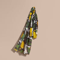 STONE/OLIVE GREEN Écharpe en modal, soie et cachemire mélangés à motif check et imprimé arty
