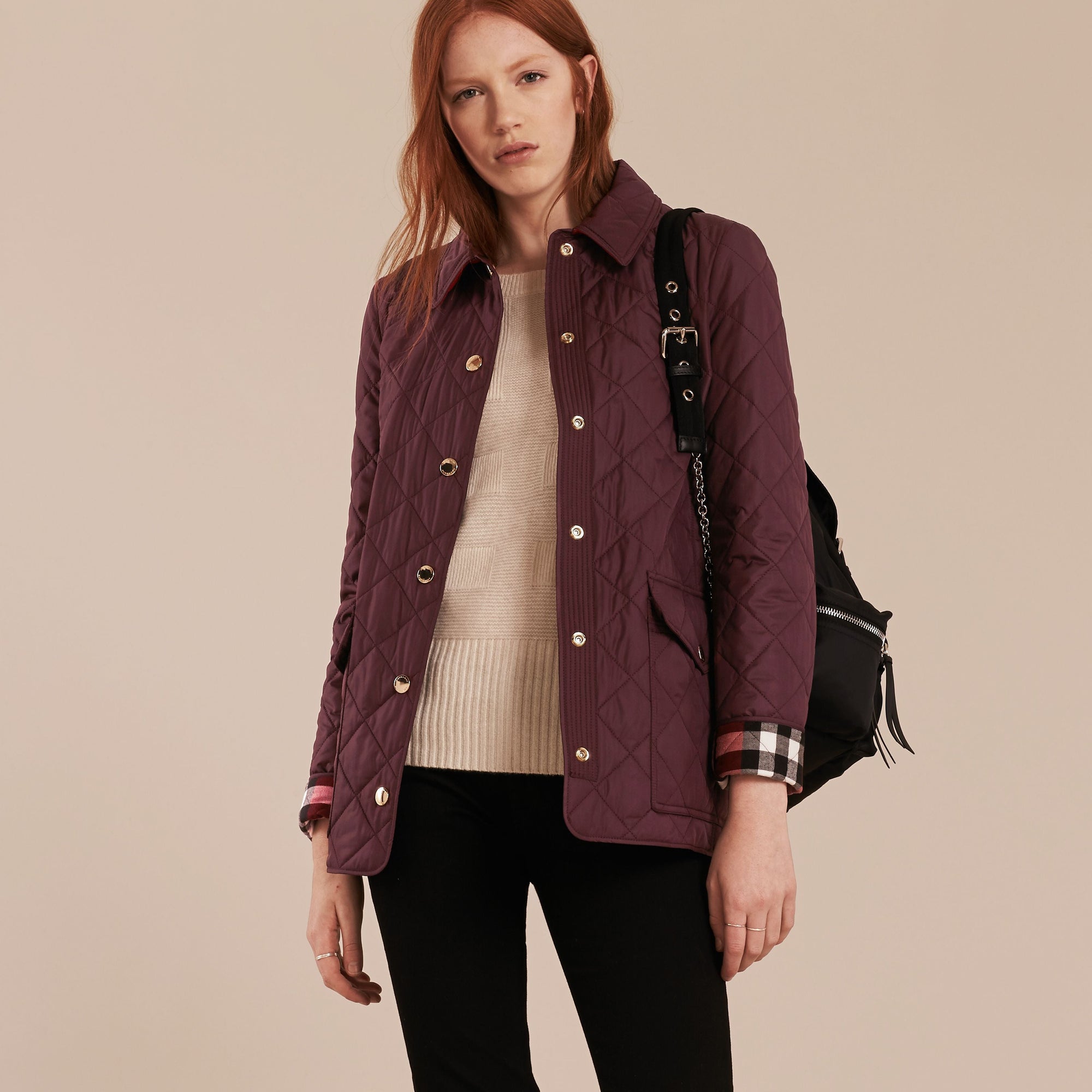 BURGUNDY Veste matelassée avec doublure à motif check