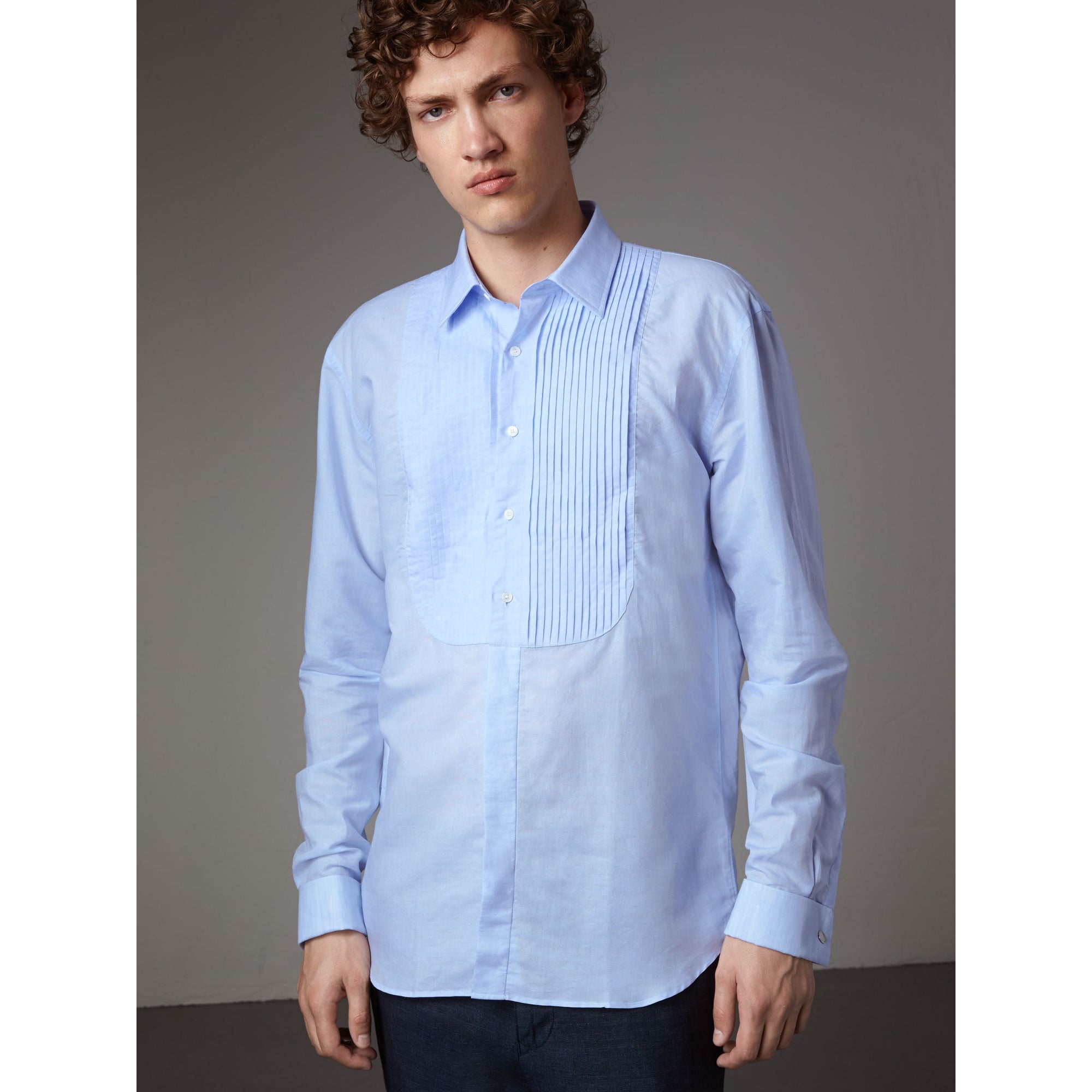 PALE BLUE Chemise habillée de coupe moderne en lin et coton