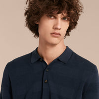 NAVY Polo en jacquard de soie piquée et coton à motif check