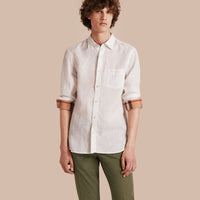 WHITE Chemise en lin avec détails check