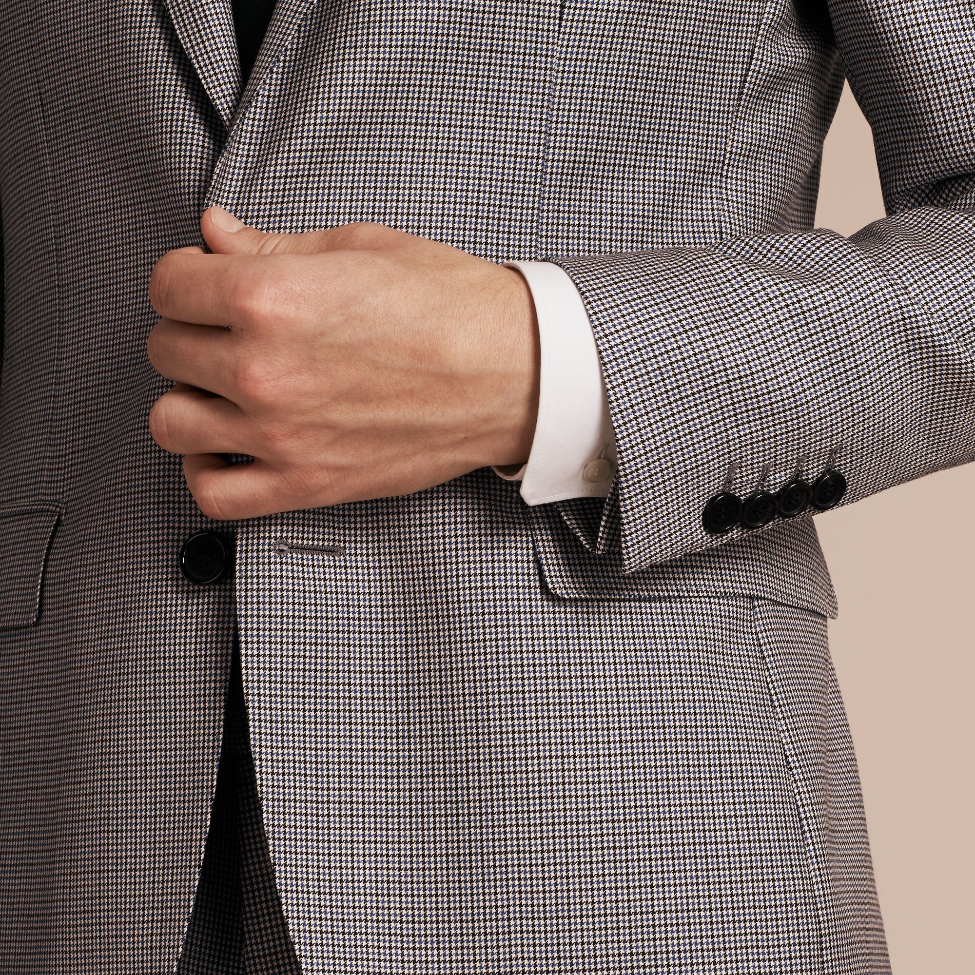 LIGHT BLUE Veste slim ajustée en laine à motif pied-de-poule