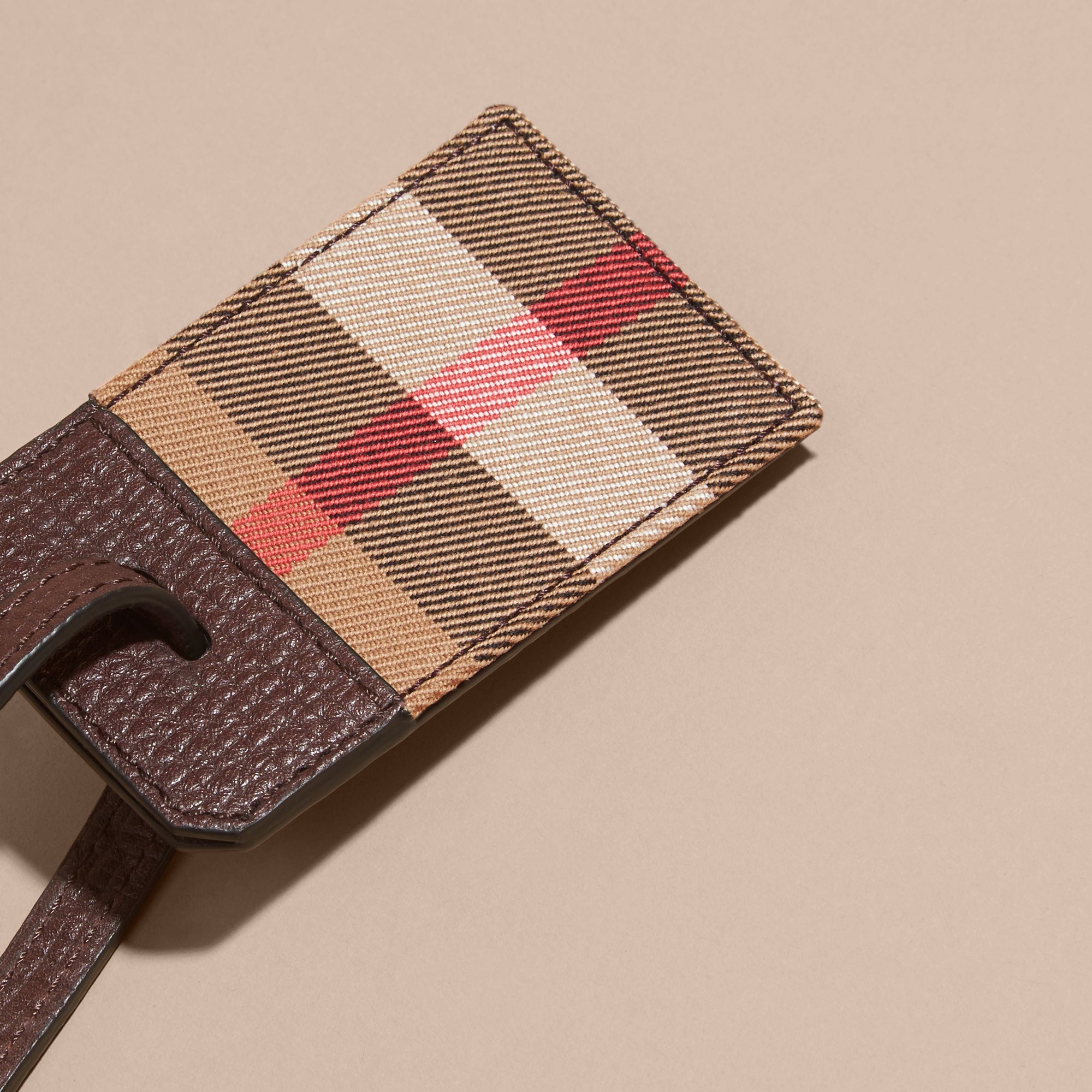 WINE Porte-étiquette en cuir et tissu House check
