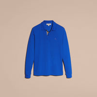 BRILLIANT BLUE Polo à manches longues avec patte à motif check