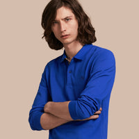 BRILLIANT BLUE Polo à manches longues avec patte à motif check