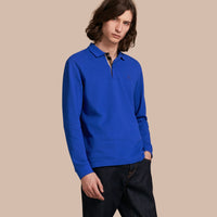 BRILLIANT BLUE Polo à manches longues avec patte à motif check