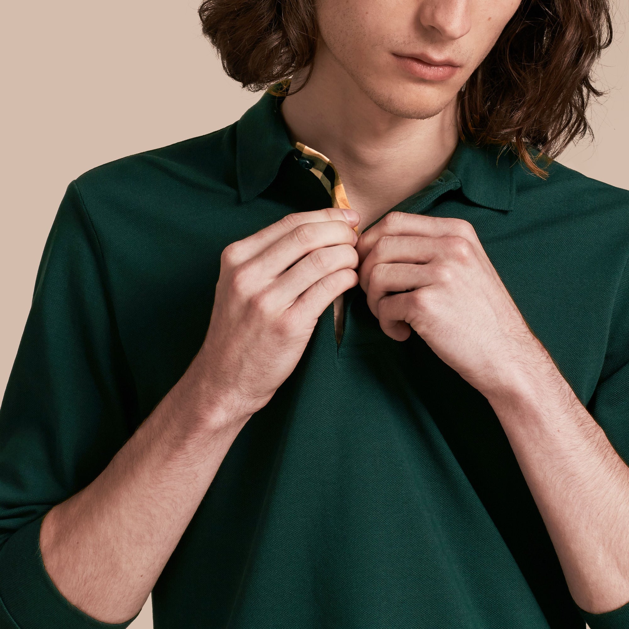 RACING GREEN Polo à manches longues avec patte à motif check
