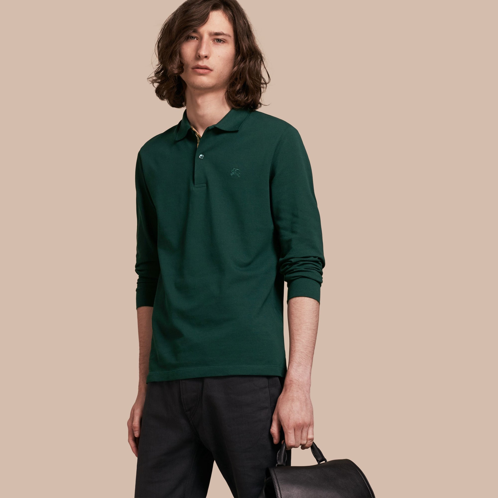 RACING GREEN Polo à manches longues avec patte à motif check