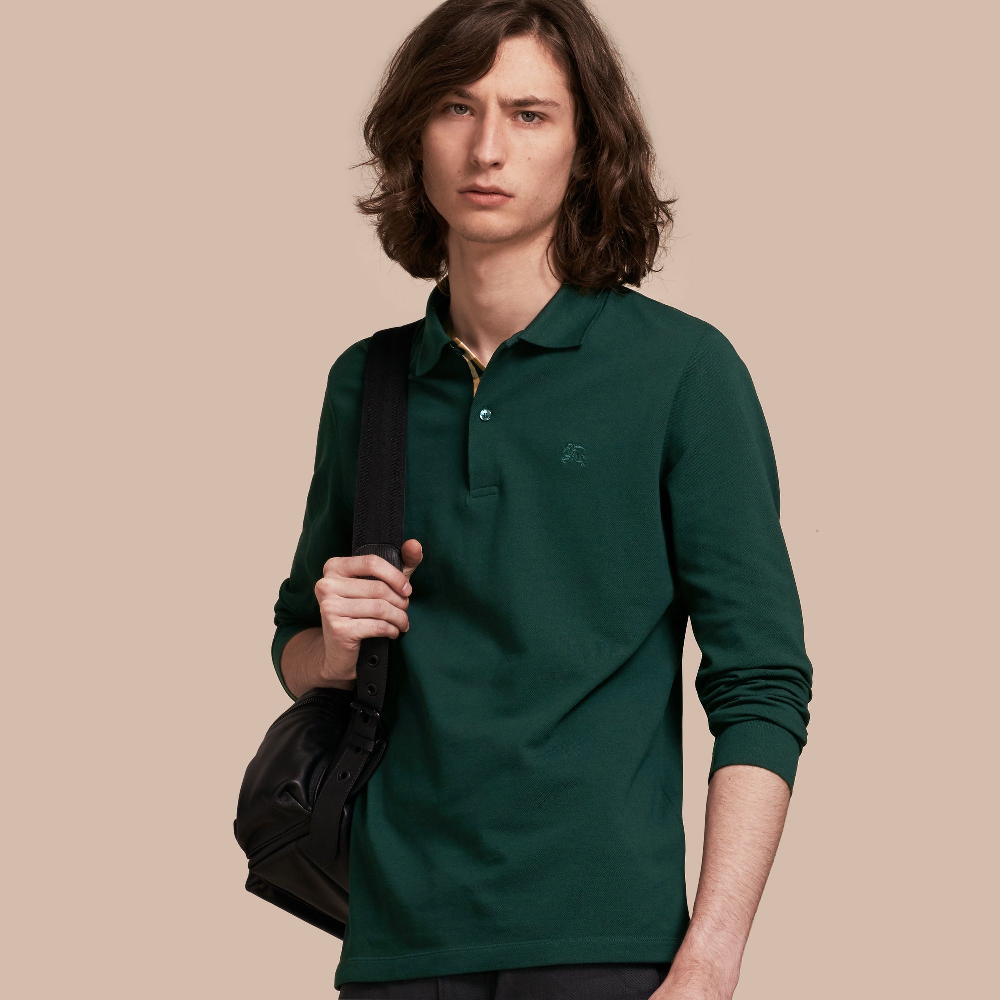 RACING GREEN Polo à manches longues avec patte à motif check