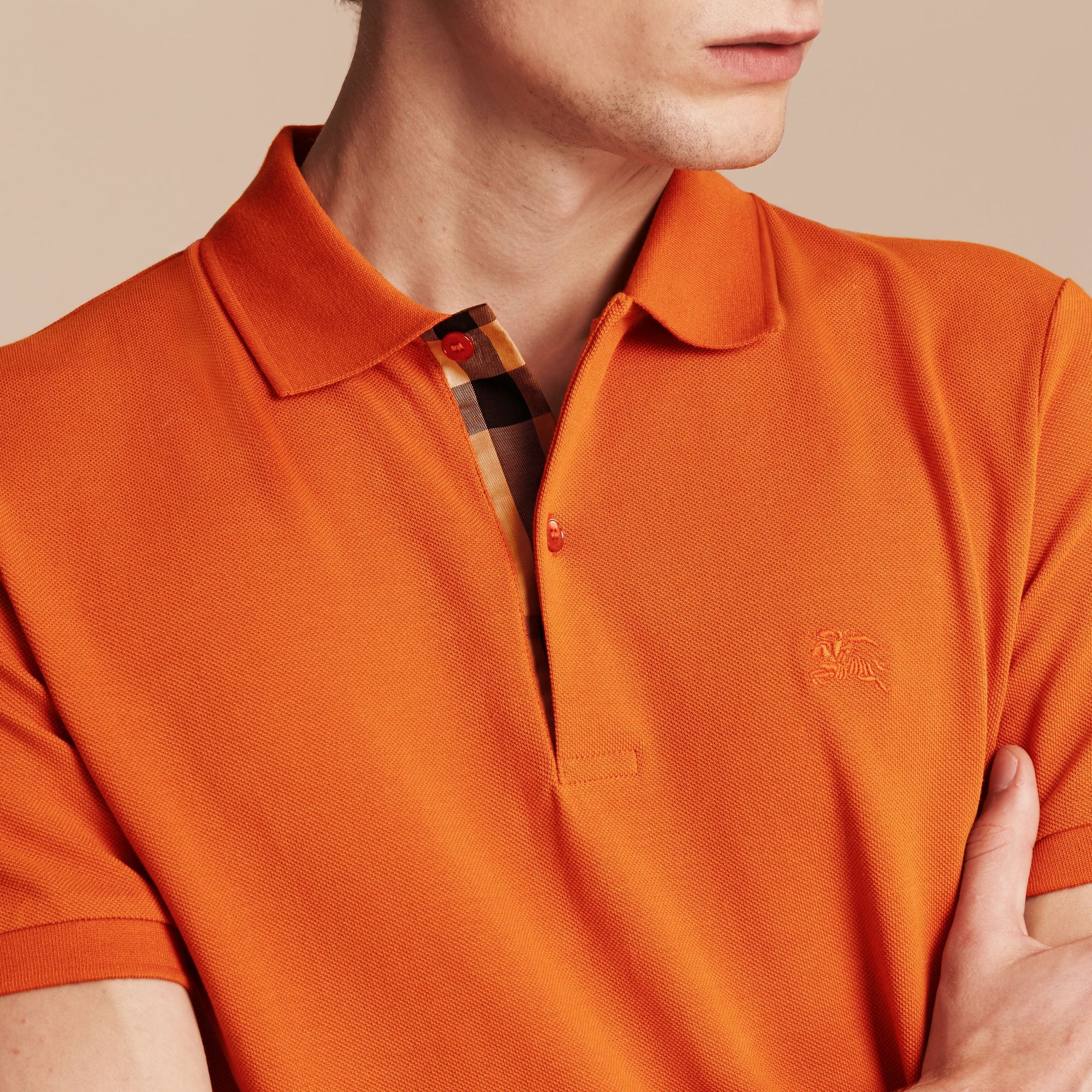 CLEMENTINE Polo en piqué de coton avec patte à motif check