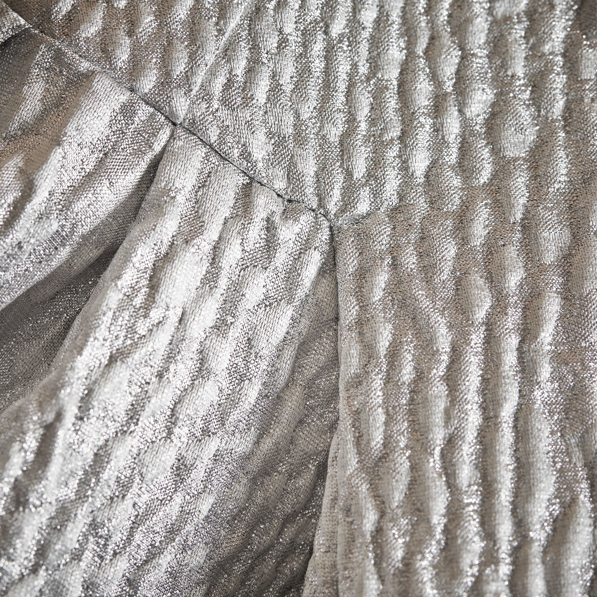 SILVER Robe trapèze à manches évasées en jacquard de soie métallisée mélangée
