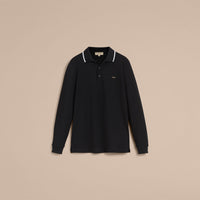 BLACK Polo à manches longues en piqué de coton à bordure contrastante