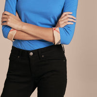BRIGHT HYDRANGEA BL T-shirt en coton extensible à manches trois-quarts avec éléments à motif check