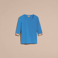 BRIGHT HYDRANGEA BL T-shirt en coton extensible à manches trois-quarts avec éléments à motif check