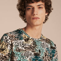 AQUA GREEN T-shirt en coton à imprimé balnéaire