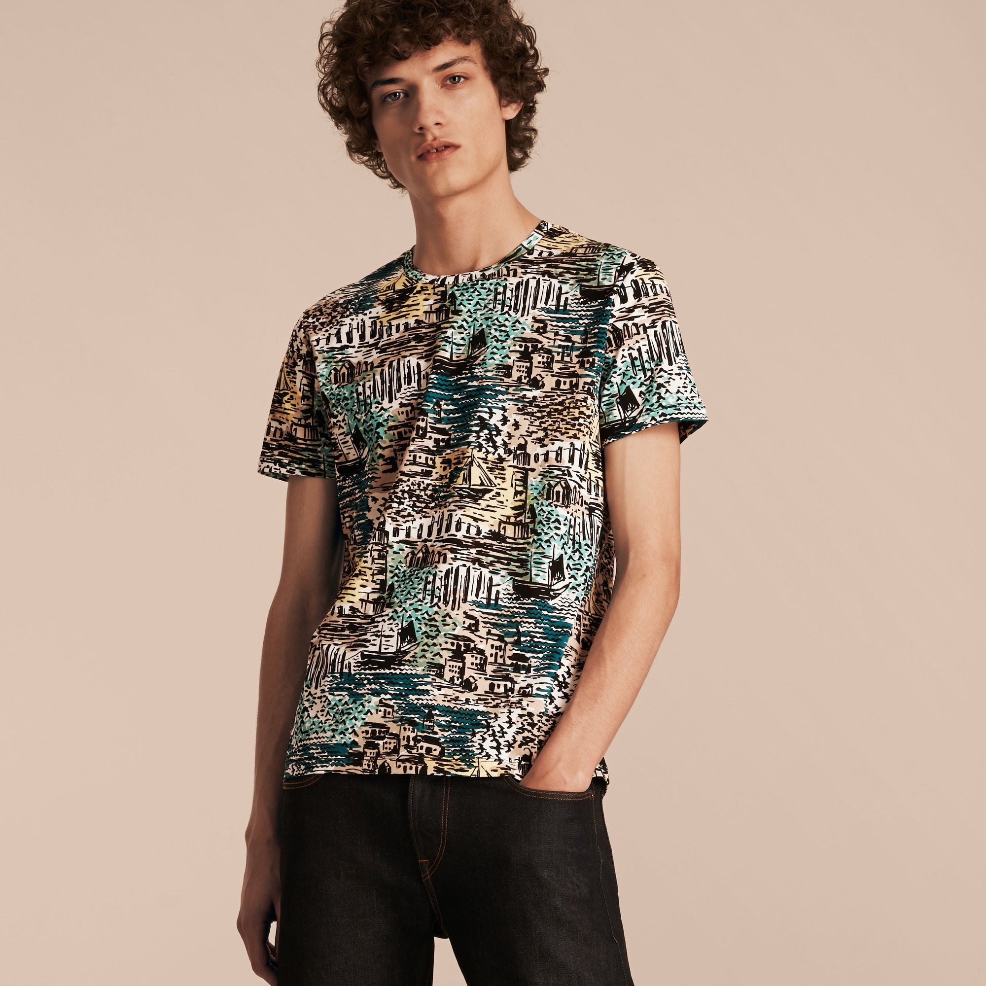 AQUA GREEN T-shirt en coton à imprimé balnéaire