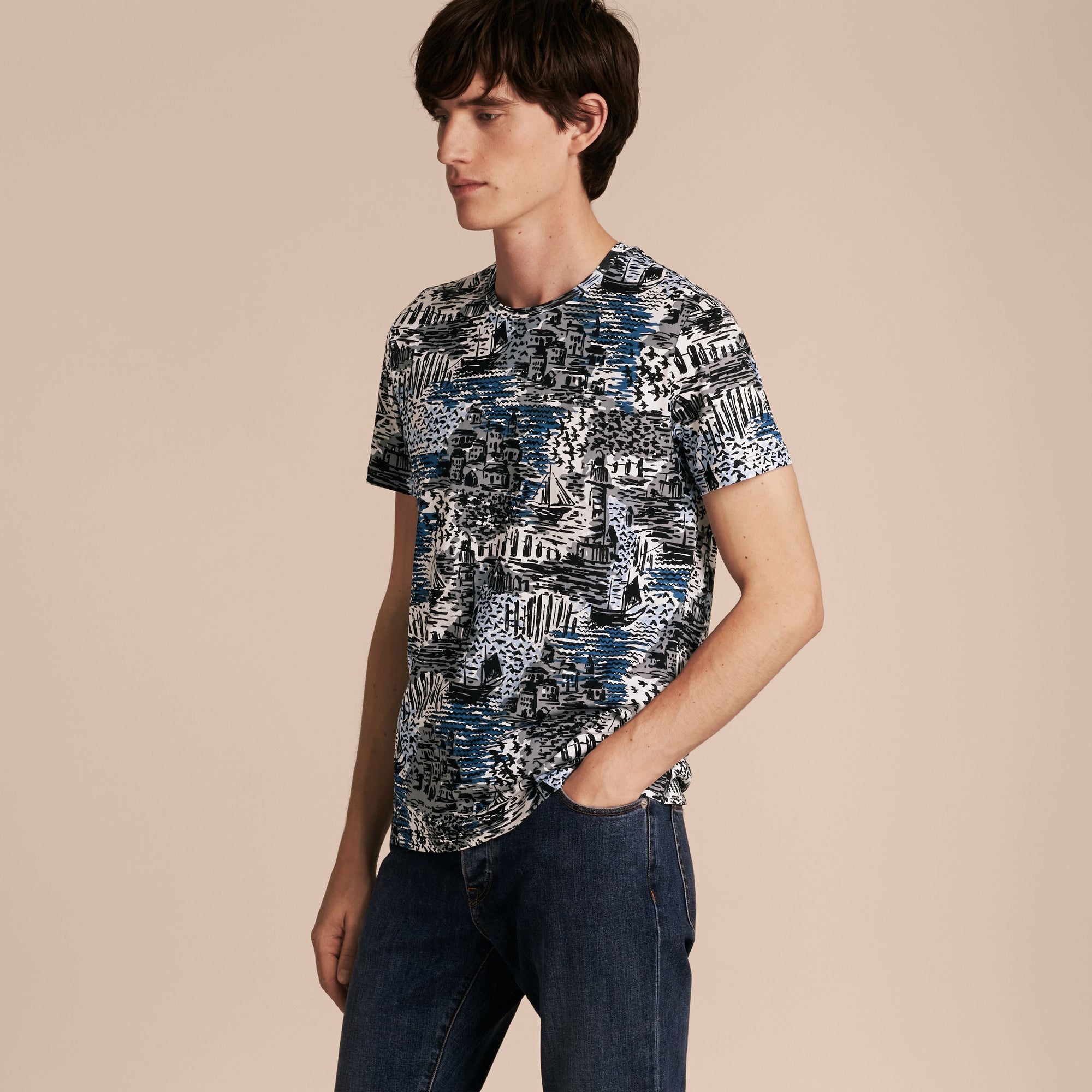 STEEL BLUE T-shirt en coton à imprimé balnéaire