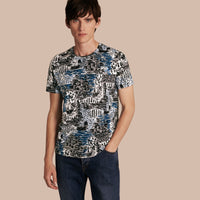 STEEL BLUE T-shirt en coton à imprimé balnéaire