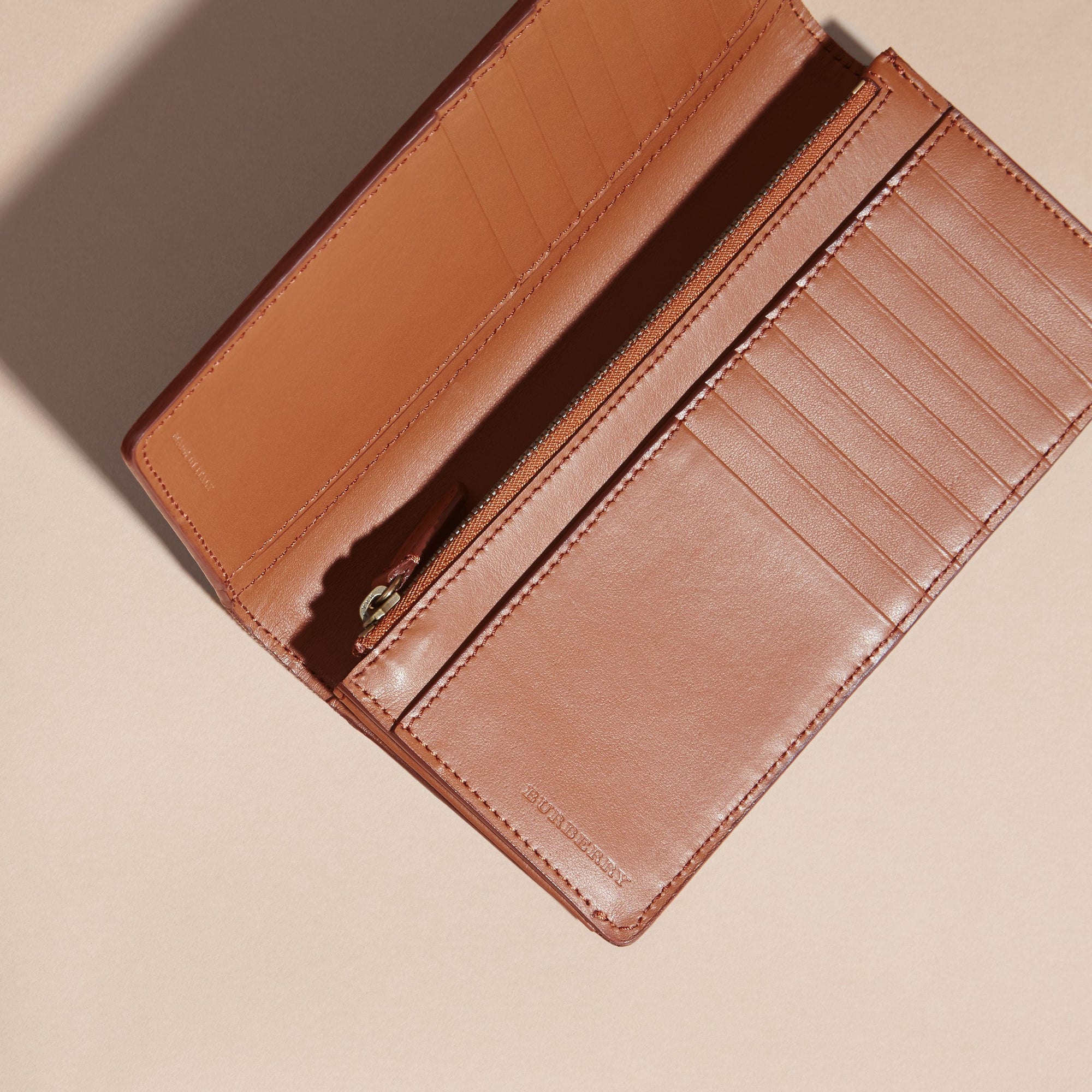 RUSSET Portefeuille continental en coton House check et cuir grainé